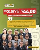 Câmara de Frutal devolve quase R$ 4 milhões ao Executivo em 2025