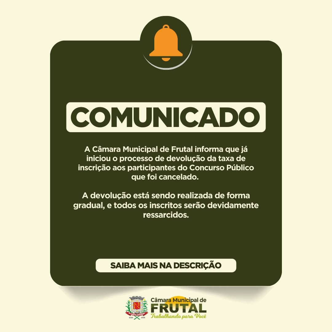 Câmara de Frutal inicia devolução da taxa de inscrição do concurso cancelado